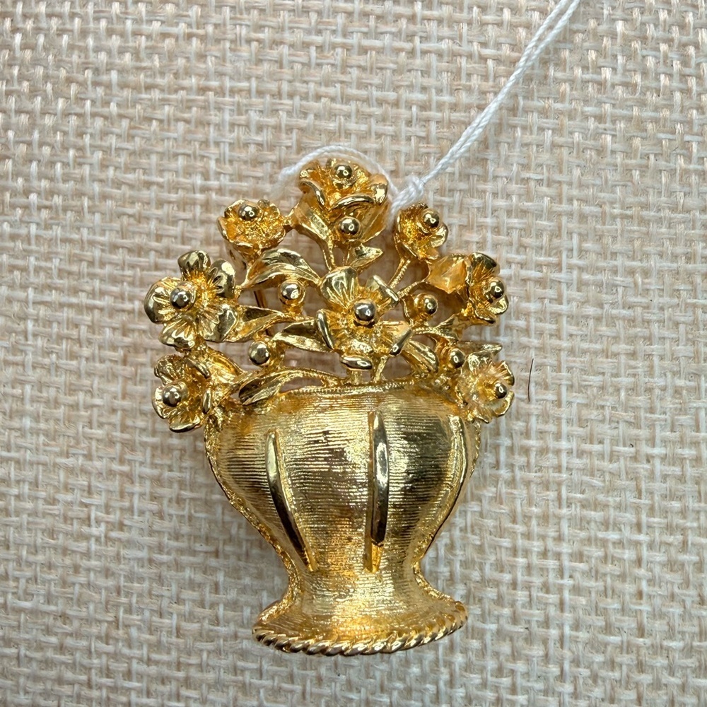 Weingeroff Vintage Gold Flower Pot Brooch Pin 1980s